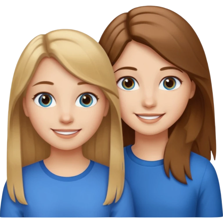 Two girls one with long brown hair and brown eyes the other with short blonde hair and blue eyes emoji