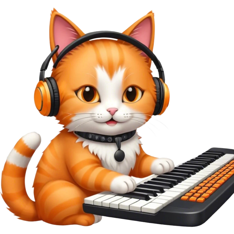 cat playing a keyboard with headphones on emoji
