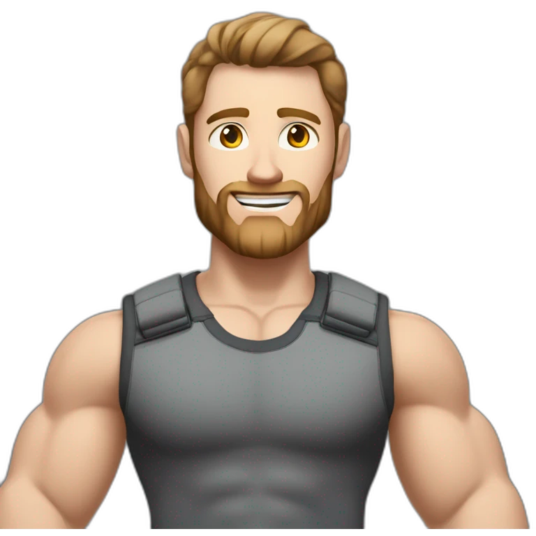 Close up Actively gesturing  with hands Pale skinned Fit Man With the biceps and brown hair in dark gray Sleeveless Mike, black oversize sports shorts, watch and white Sneakers emoji