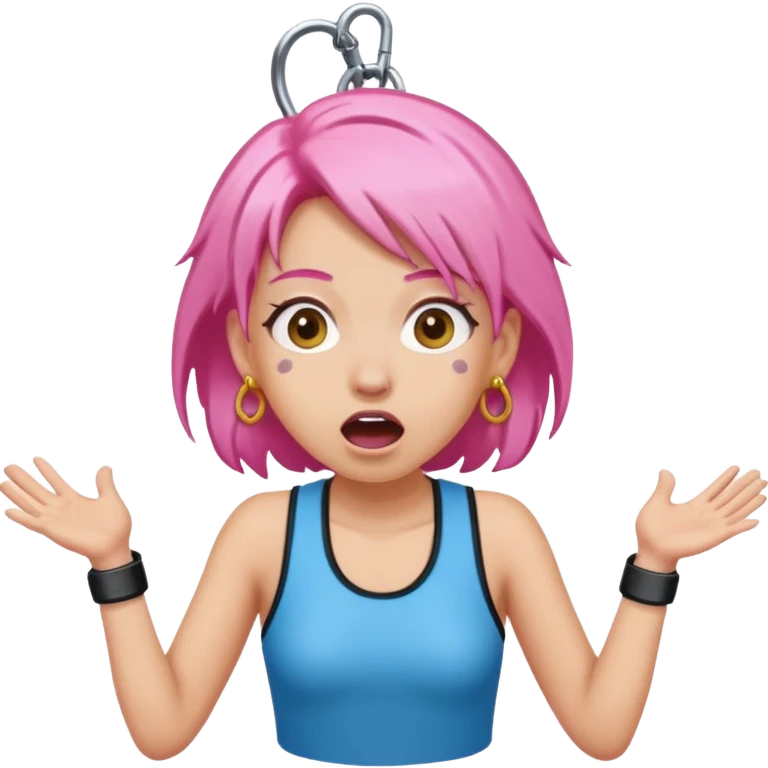 bungee jumping face in action with earrings and pink hair flying away earrings flying away emoji