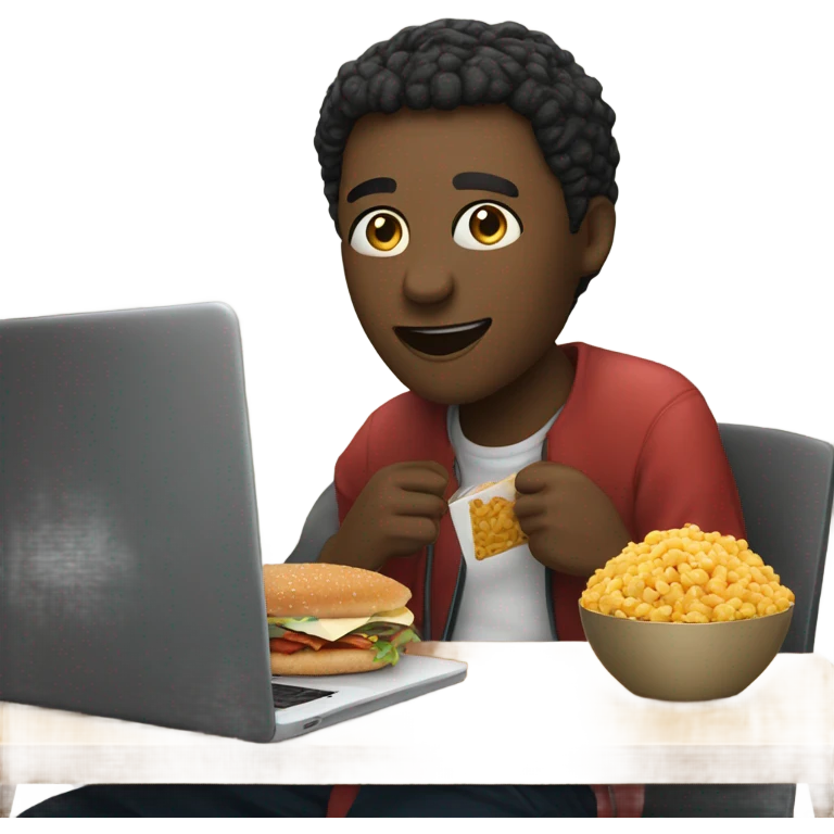 watching a movie on a laptop and having a delicious dinner on a plate next to it emoji