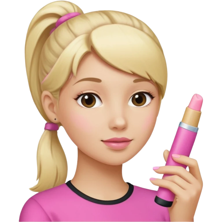 blonde woman with ponytail woman using chapsitck emoji