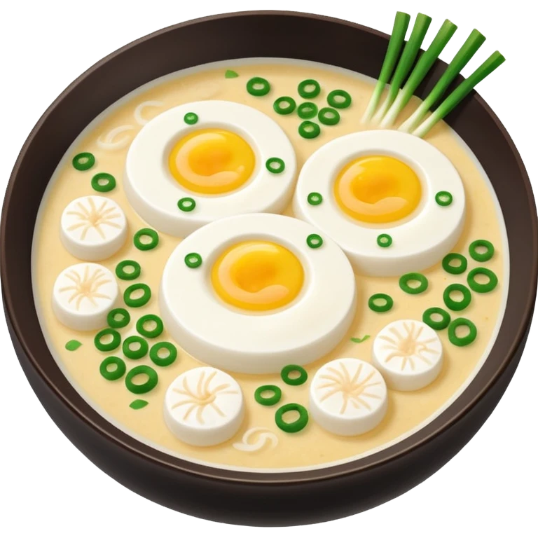 Make an emoji of tteokguk, a traditional Korean food. Okay, take the eggs out of that picture and put rice cakes in it. Make the soup white emoji