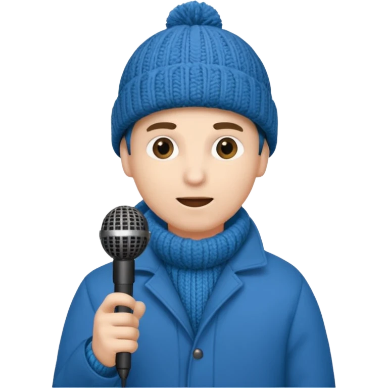 man with winter clothes holding microphone emoji