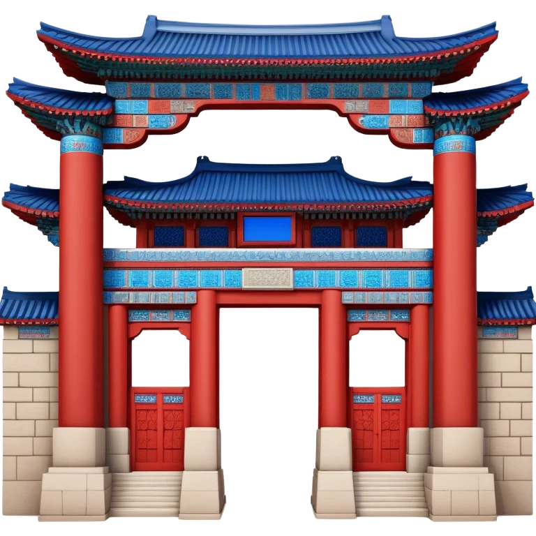 ​Cinematic Realistic Gwanghwamun Gate, depicted as a majestic historic gateway with traditional Korean architectural details, vibrant red and blue accents, and intricate carvings, set against a backdrop of modern Seoul under dynamic, natural lighting that highlights its timeless grandeur, emoji