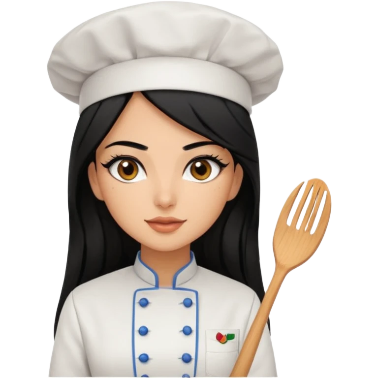 Create a persian girl, black hair, Middle Eastern with lashes  chef🧑‍🍳 emoji, barbie vibes tan skin black long hair with long lashes BADDIE VIBES long black hair and tanned skin  emoji
