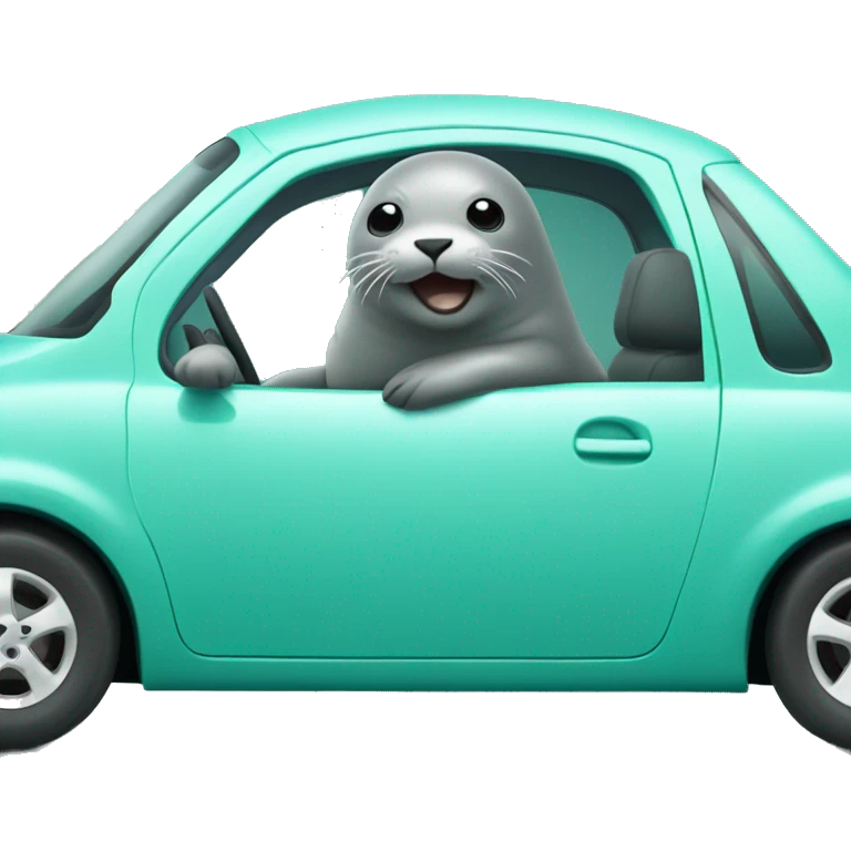 teal seal sitting inside teal car emoji