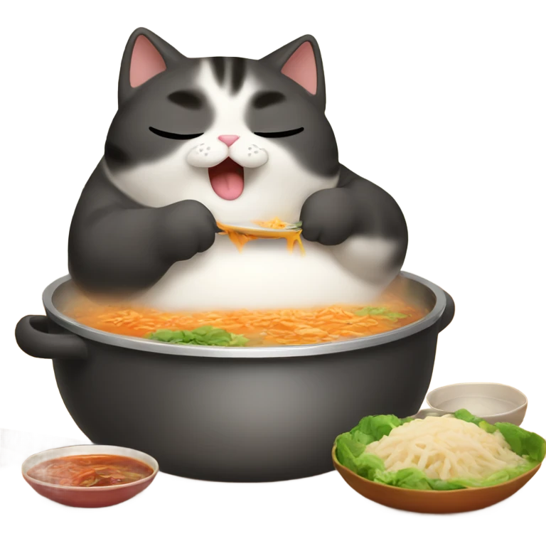 Chubby cat eating hot pot emoji