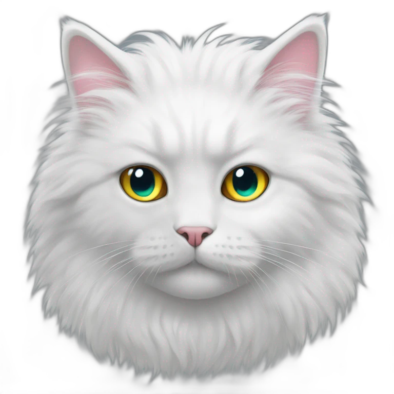 a white fluffy cat with multicolored eyes emoji