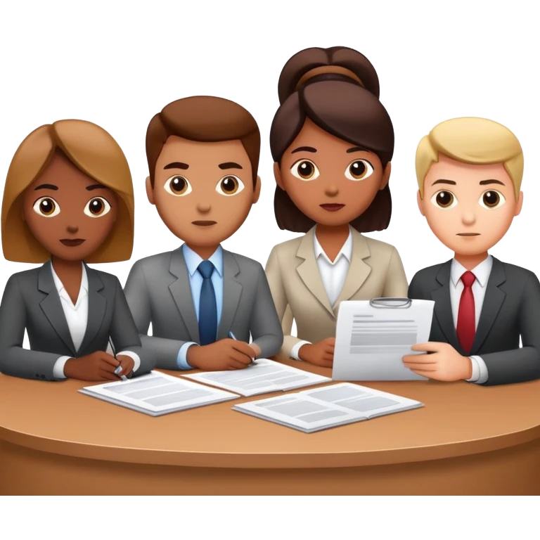 business team sharing documents at office meeting table emoji