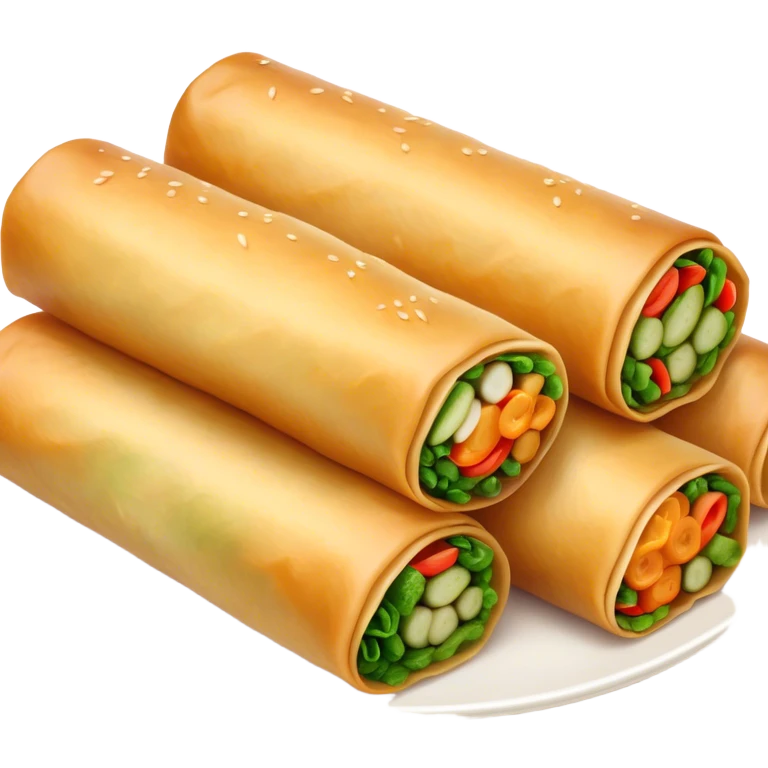 Cinematic Realistic Spring Rolls Dish Emoji, featuring golden, crispy rolls filled with fresh vegetables rendered with detailed textures and warm natural lighting. emoji