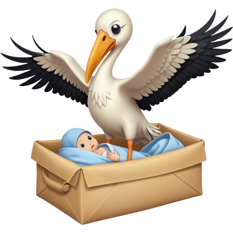 Stork flying with a human baby in a wrapped bundle emoji