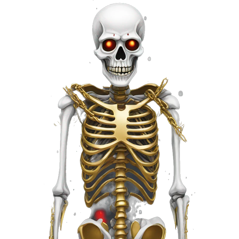 White skeleton zombie person covered in golden chains and black graffiti scribbles and red and silver doodles snowing snowflakes emoji