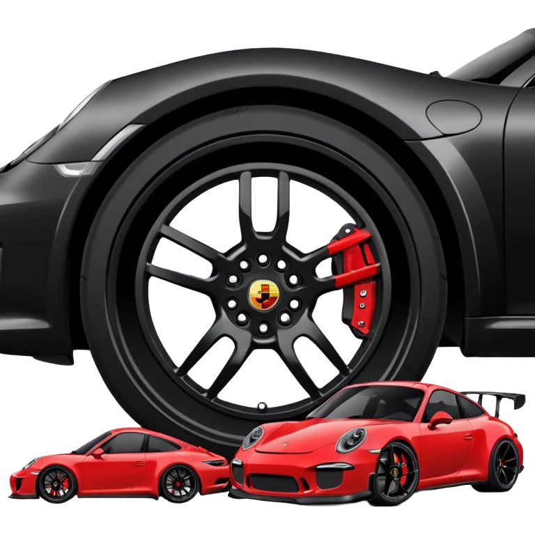 black porsche gt3, black rims, red caliper emoji