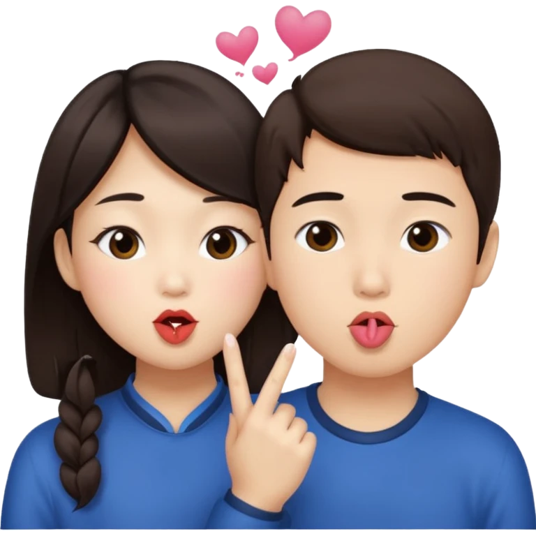 Asian girl blowing kiss to brunette boy  emoji
