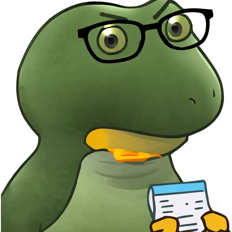 Telegram-style duck wearing glasses, debugging Python code emoji