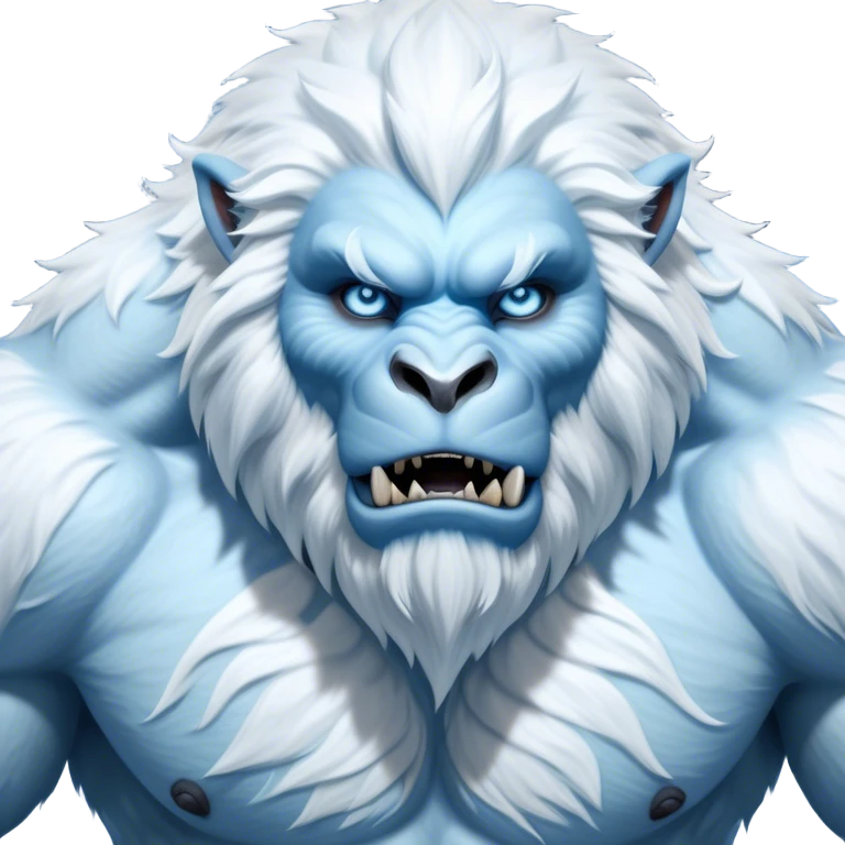Cinematic Realistic WoW Yeti Portrait, depicted as a majestic, colossal creature of the frozen wilds, with thick, shaggy fur in pristine icy white and subtle pale blue highlights. His powerful, muscular frame and piercing ice-blue eyes exude ancient wisdom and raw strength. Rendered with lifelike texture and natural frosty lighting, high shine, noble and imposing, capturing the essence of a legendary yeti guardian. emoji