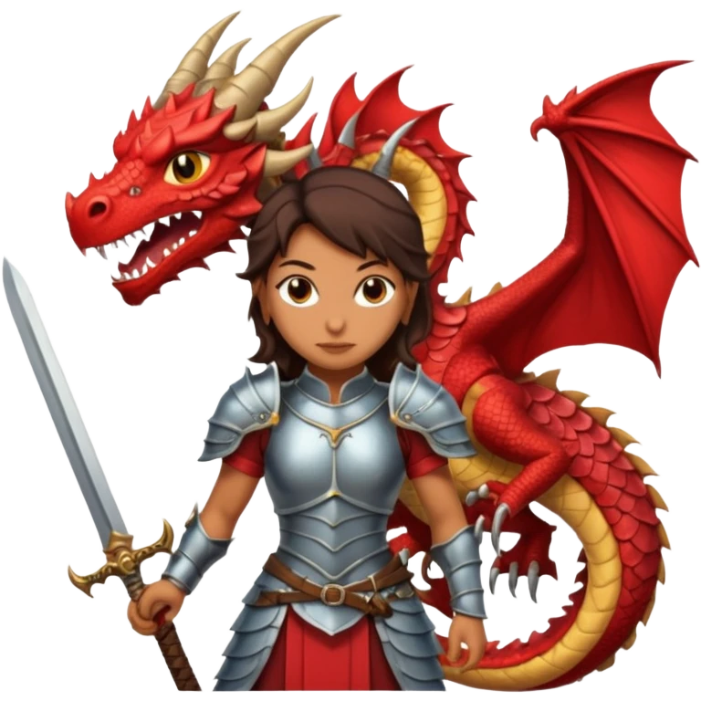 Fierce Latina in armor with a sword next to beheaded dragon emoji