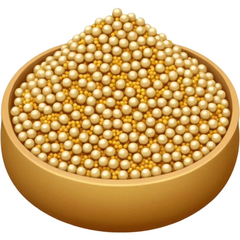 couscous, small mound or scatter, medium-grain, uniform pale golden beads, fine and distinct, matte, slightly sandy, dry uncooked look, soft lighting, emoji scale emoji
