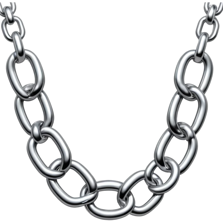 A thick luxury chain emoji made of liquid silver chrome, smooth rounded links, glossy metallic reflections, heavy swag aesthetic, minimalistic iOS emoji style, centered, clean white background emoji