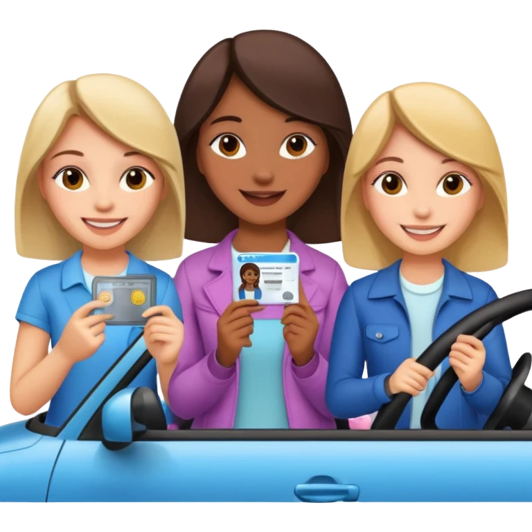 different girsl holding a driver license emoji