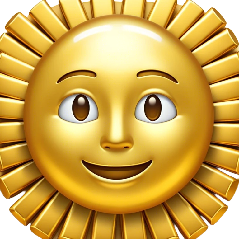 Cinematic Realistic Gold Emoji, Radiant and brilliant, with smooth, polished golden bars reflecting the light in stunning highlights. The soft, warm glow of the metal exudes luxury and elegance, catching every glimmer in the surrounding environment. Soft glowing outline, capturing the essence of wealth and timeless beauty in gleaming gold! emoji