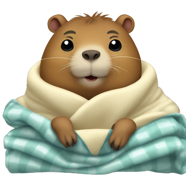 capybara in cozy blanket with hot mug emoji