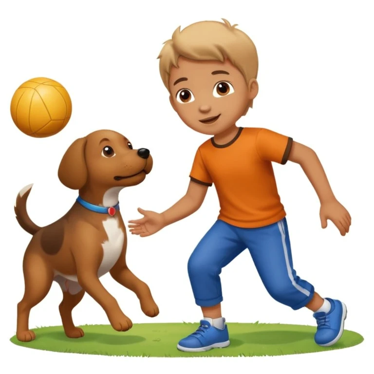 kid and dog playing with ball emoji