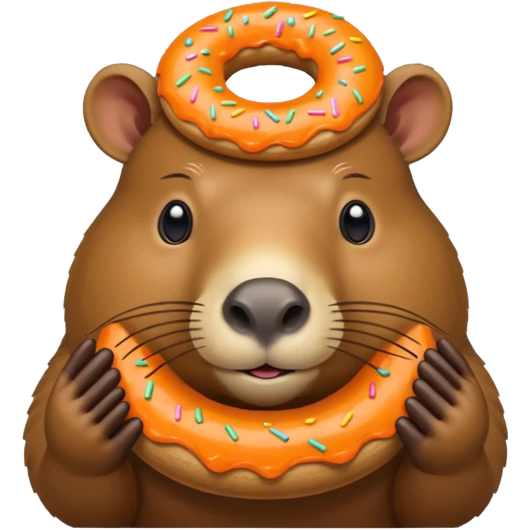 A capybara with a orange donut on its head emoji