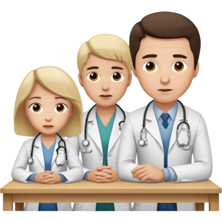 un medico y su paciente, sentados en una mesa  emoji
