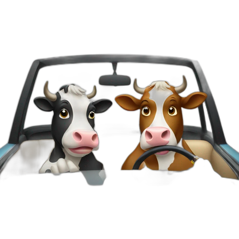 Two cows driving in a car and smoking cigarette emoji | AI Emoji Generator