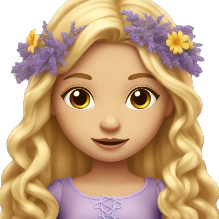 Tangled Sun Drop Flower Girl with long golden hair and lavender eyes emoji