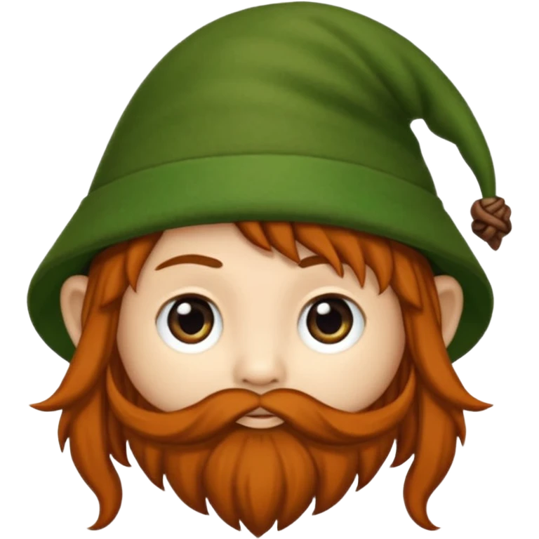 Gnomo con tratti asiatici, capelli ricci scuri, occhi marroni, cappello verde emoji