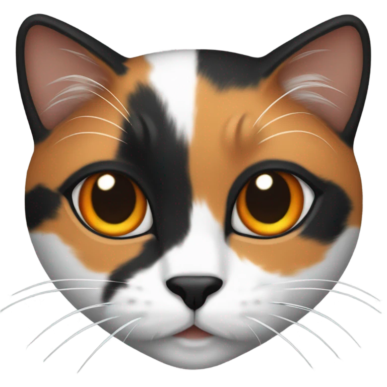Calico cat with a black face emoji