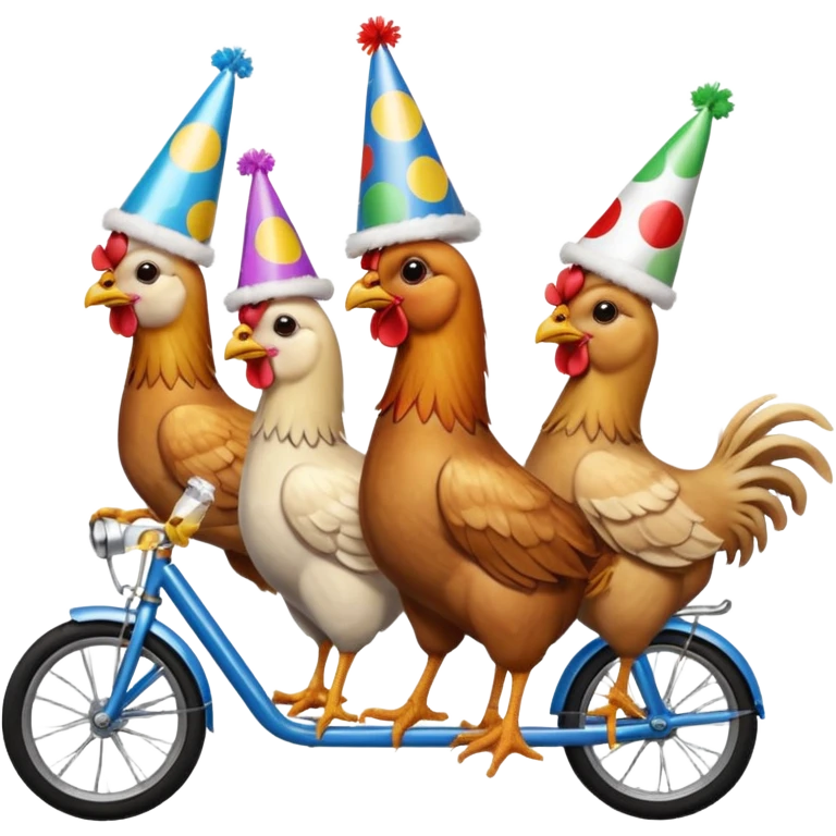 Ten chickens on a partybike while drinking beer emoji