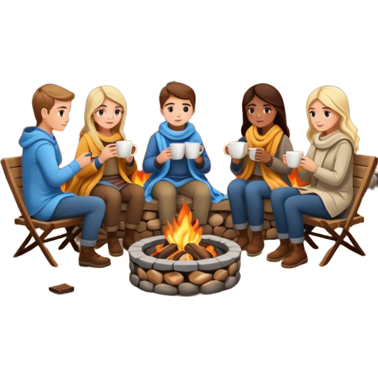 People drinking coffee around a fire pit with blankets  emoji