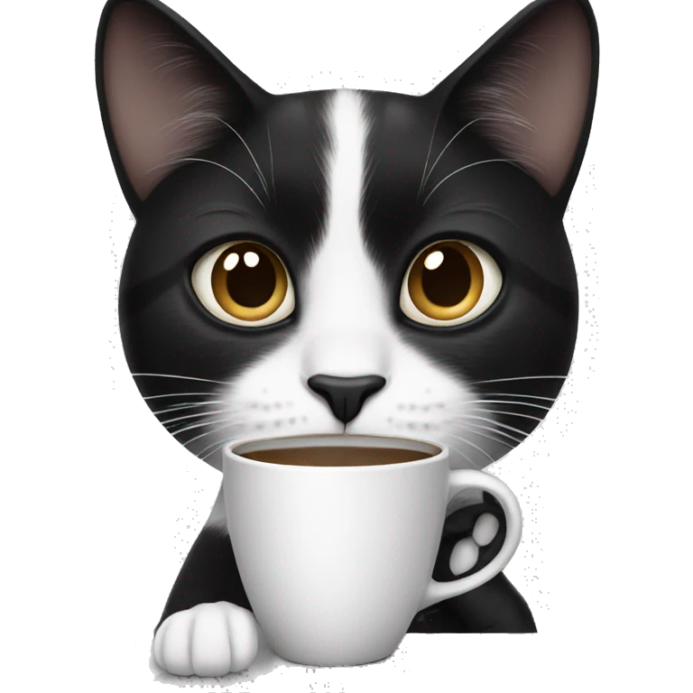 A black and white cat drinking coffee emoji
