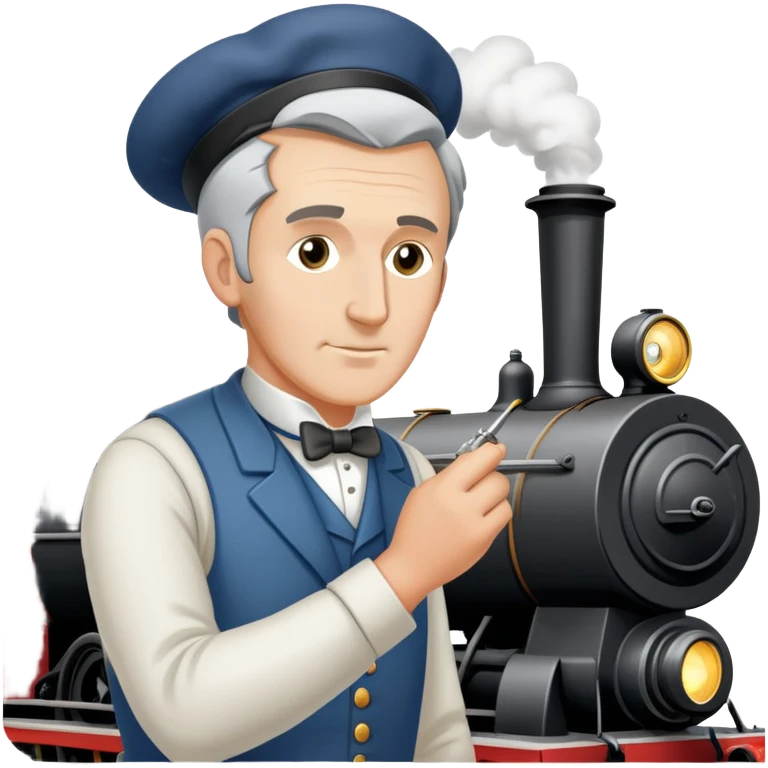 George Stephenson working on a steam locomotive emoji
