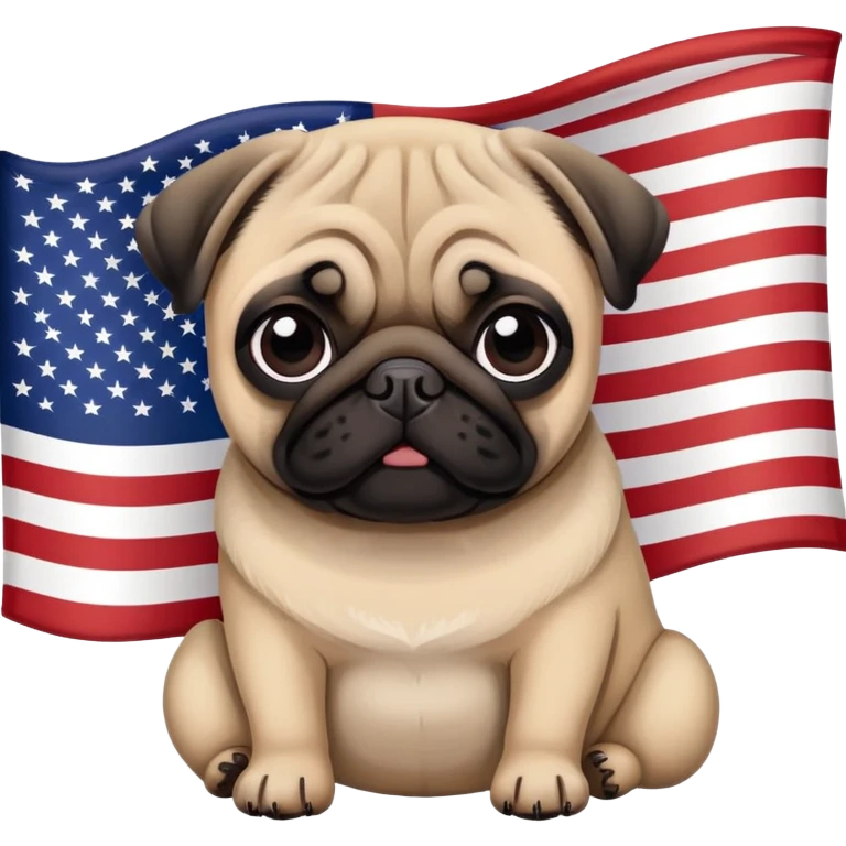 Pug in front of American flag emoji