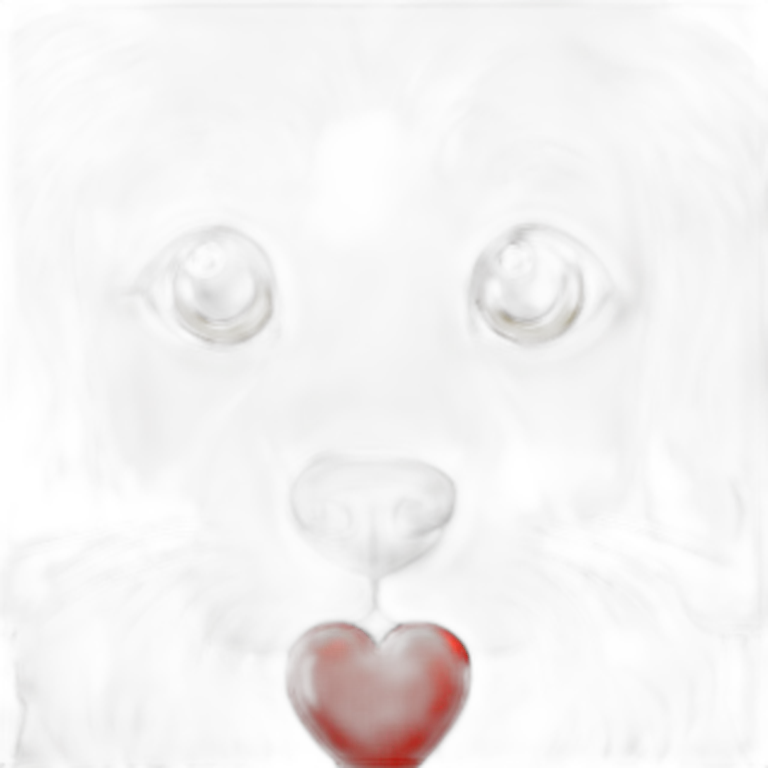 A Golden retriever, a white cat, a dark gray cat in a red heart emoji