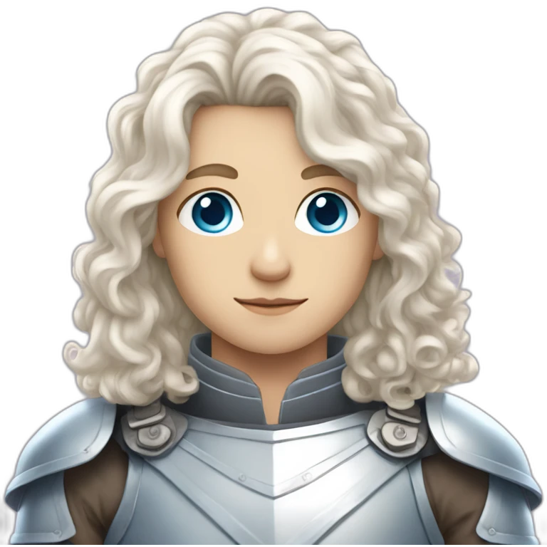 white androgynous guy white long curly hair armor blue eyes emoji