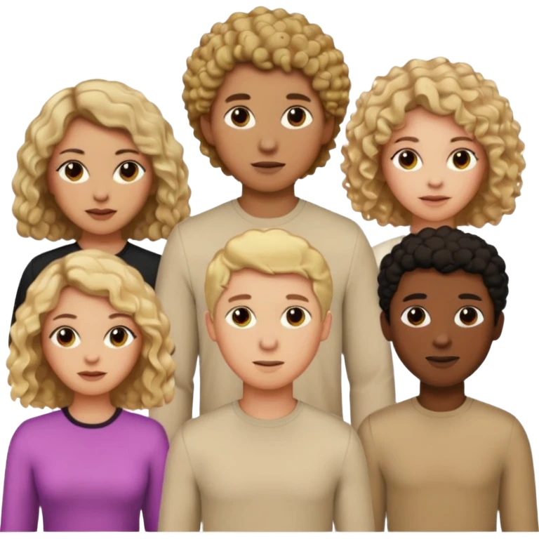 group of people  together ; men and women with brown, blonde, black hair- short hair, long hair and curly hairr wearing beige shirts aesthetic no collar, brown people, white people, black people emoji