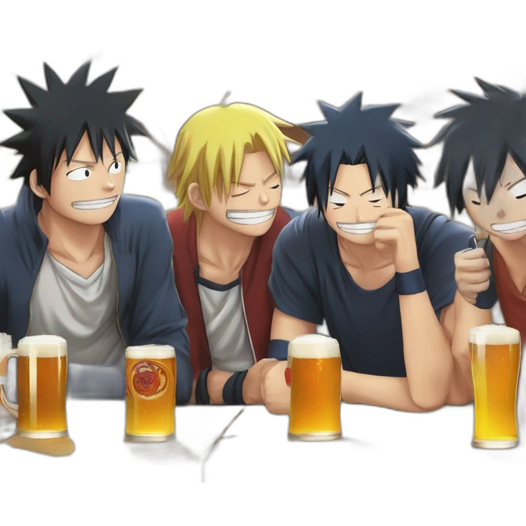 Luffy zorro Naruto et Sasuke qui boivent une biere emoji