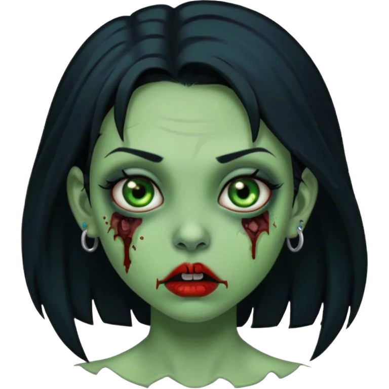 Zombie girl with a nose piercing black hair green skin emoji