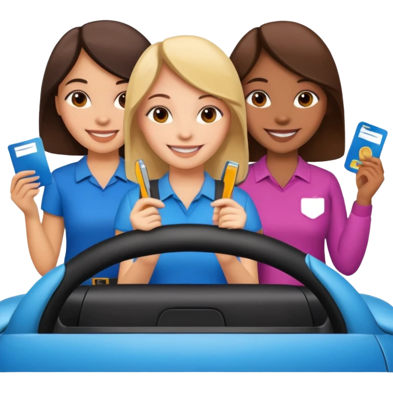 different girsl holding a driver license emoji