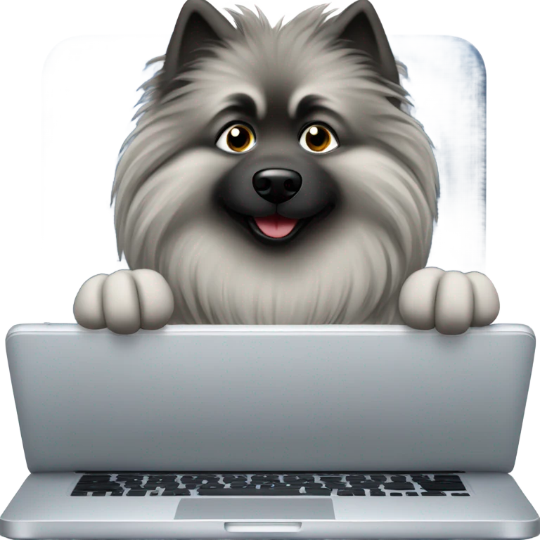 keeshond dog typing on a laptop emoji