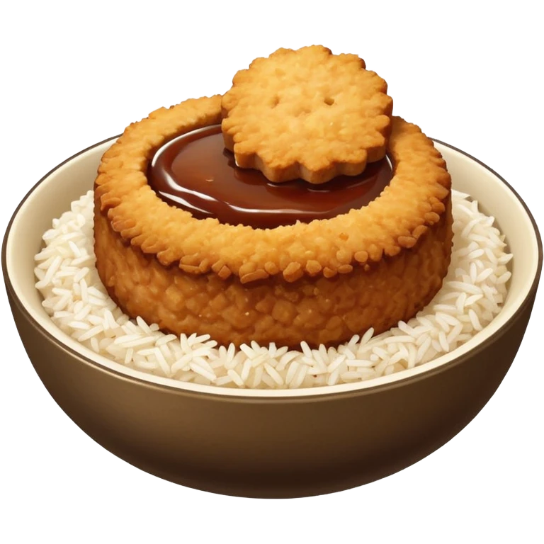 bowl filled with rice, a bit of brown sauce over the rice and a breaded pork cutlet over it emoji