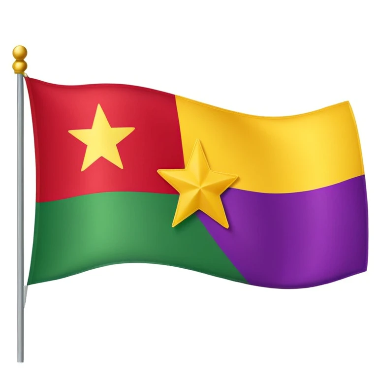 A flag with vertical purple, yellow, and green stripes and a red star in the center. emoji