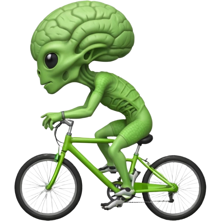 big-brain alien riding a bicycle, oversized head, visible brain texture, intelligent but clumsy cycling pose, sci-fi cartoon vibe, 3D cartoon, mobile game icon style, clean background, no text, no watermark
 emoji
