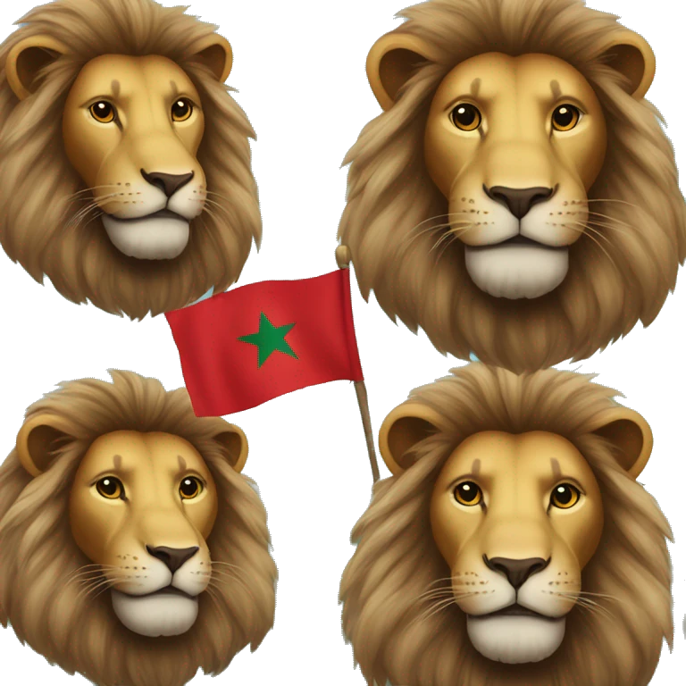 a lion who painted a flag of Morocco on his head while being happy emoji